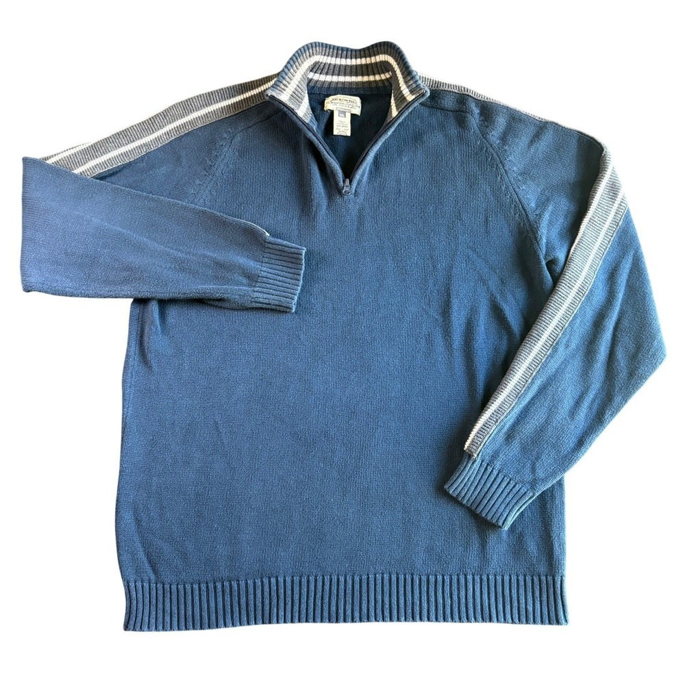 American Rag XXL Mens Blue 1/4 Zip Pullover Sweater Long Sleeve Striped Cotton